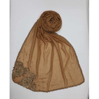 Designer Diamond Studded Women's Stole-Light Brown
